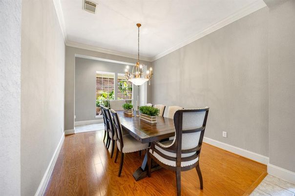 Chandelier, Dining room, Interior, Pendant Lights, Wood Texture Flooring