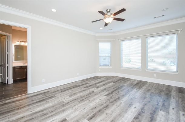 Bathroom, Empty room, Interior, Recessed Lighting, Wood Texture Flooring