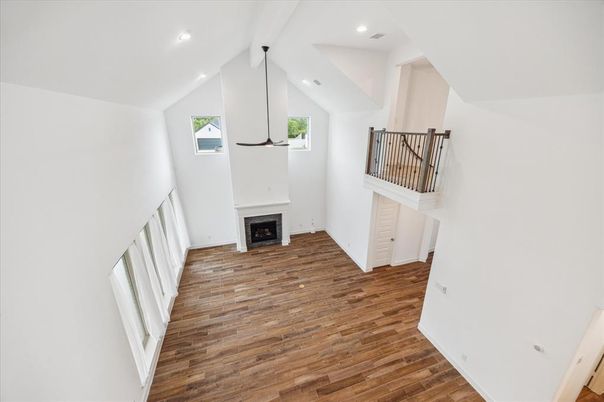 Fireplace, Interior, Recessed Lighting, Wood Texture Flooring