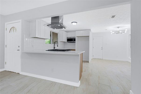 Interior, Kitchen, Stainless Steel Appliances, Wood Texture Flooring