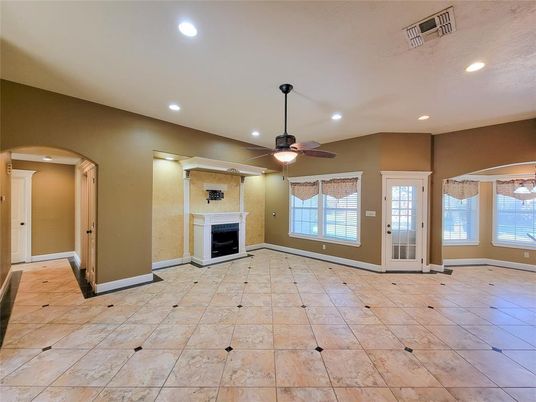 Empty room, Fireplace, Interior, Recessed Lighting