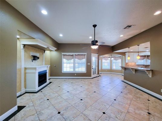 Empty room, Fireplace, Interior, Pendant Lights, Recessed Lighting