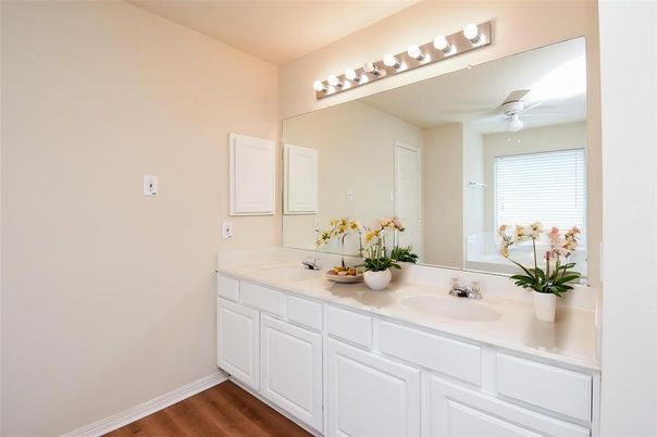 Bathroom, Dual Sink Vanities, Interior, Wood Texture Flooring