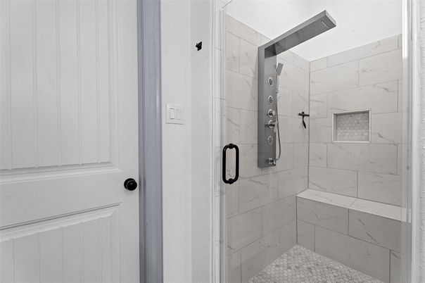 Bathroom, Glass Shower, Interior, Marble Walls
