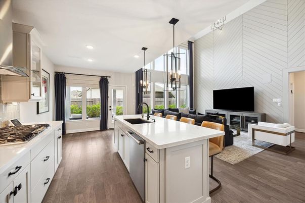 Interior, Kitchen, Living room, Pendant Lights, Recessed Lighting, Wood Texture Flooring