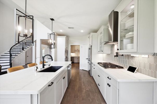 Interior, Kitchen, Pendant Lights, Recessed Lighting, Wood Texture Flooring
