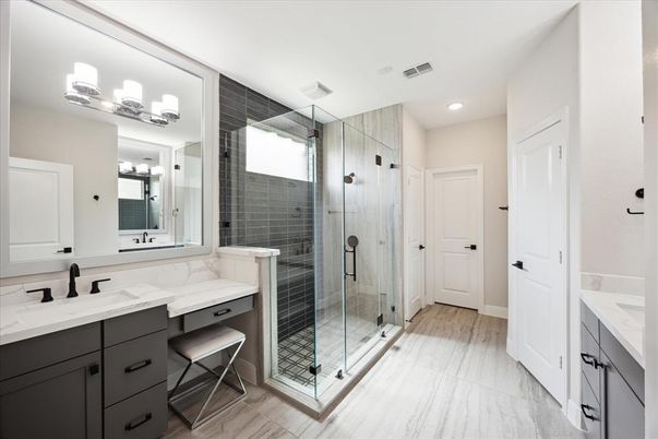Bathroom, Glass Shower, Interior, Marble, Recessed Lighting