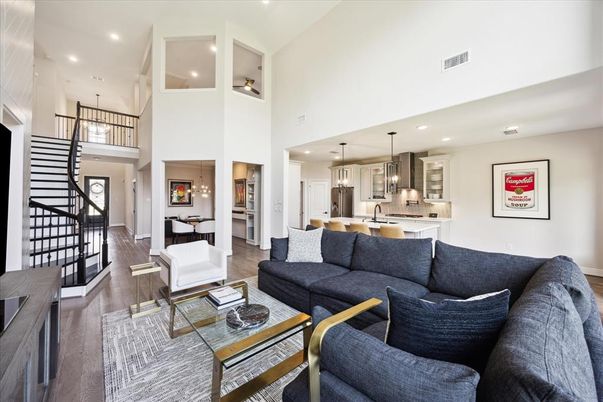 Interior, Kitchen, Living room, Pendant Lights, Recessed Lighting, Wood Texture Flooring