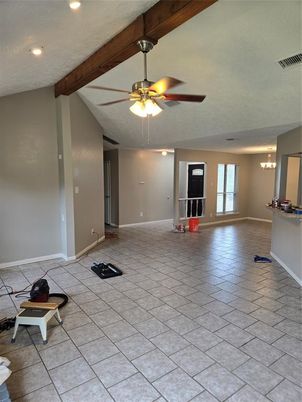 Empty room, Interior, Recessed Lighting, Wooden Beams