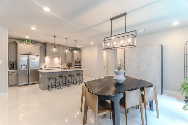 Dining room, Interior, Kitchen, Pendant Lights, Recessed Lighting, Stainless Steel Appliances