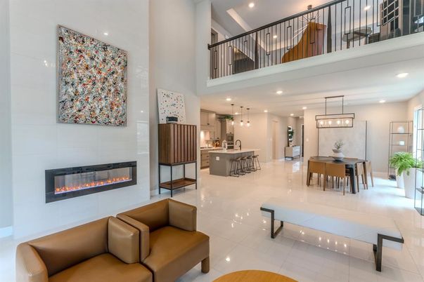 Dining room, Fireplace, Interior, Kitchen, Pendant Lights, Recessed Lighting