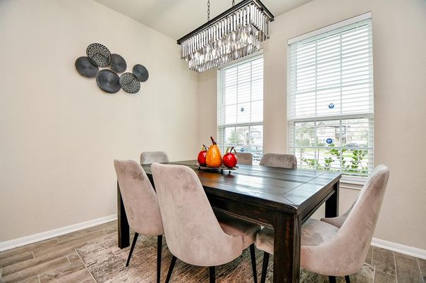 Chandelier, Dining room, Interior, Wood Texture Flooring