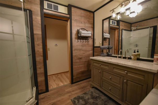 Bathroom, Dual Sink Vanities, Interior, Wood Texture Flooring