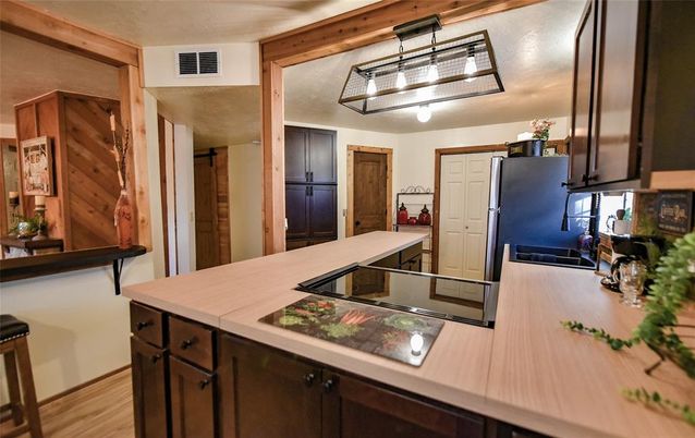 Interior, Kitchen, Pendant Lights, Wood Texture Flooring