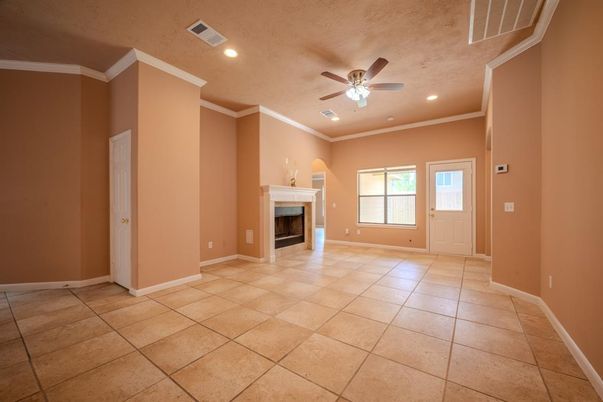 Empty room, Fireplace, Interior, Recessed Lighting