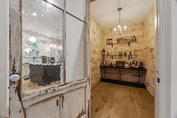 Chandelier, Interior, Stone Walls, Wood Texture Flooring
