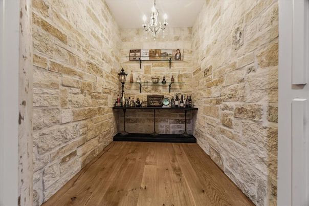 Chandelier, Interior, Stone Walls, Wood Texture Flooring