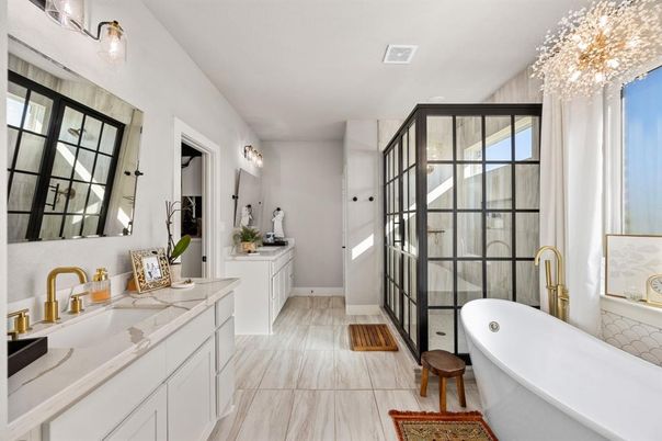 Bathroom, Chandelier, Dual Sink Vanities, Free Standing Baths, Interior