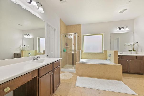 Bathroom, Dual Sink Vanities, Glass Shower, Interior