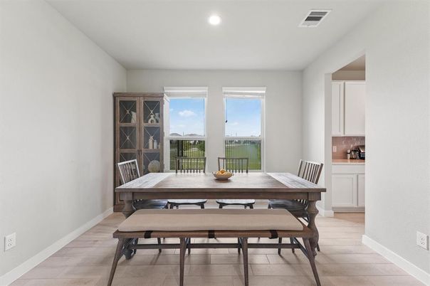 Dining room, Interior, Recessed Lighting, Wood Texture Flooring