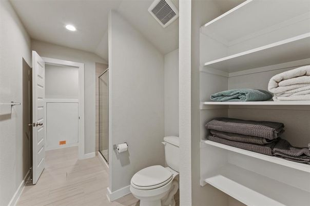 Bathroom, Interior, Recessed Lighting, Wood Texture Flooring