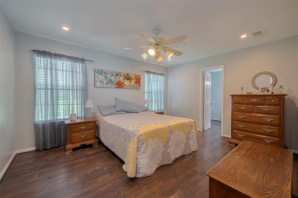 Bedroom, Interior, Recessed Lighting, Wood Texture Flooring