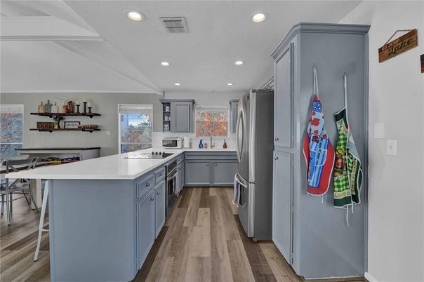 Interior, Kitchen, Recessed Lighting, Wood Texture Flooring