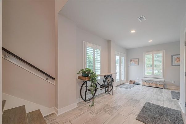 Interior, Marble, Recessed Lighting, Wood Texture Flooring