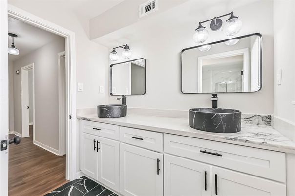 Bathroom, Dual Sink Vanities, Interior, Wood Texture Flooring