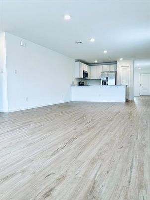 Empty room, Interior, Kitchen, Recessed Lighting, Wood Texture Flooring