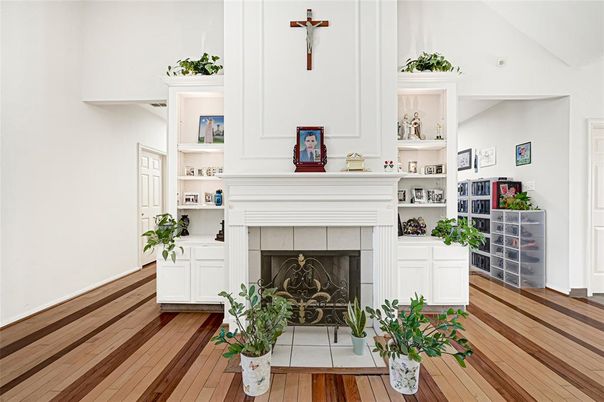 Fireplace, Interior, Wood Texture Flooring