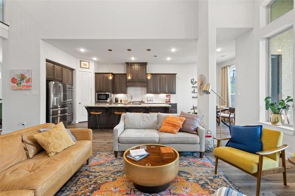 Interior, Kitchen, Living room, Pendant Lights, Recessed Lighting, Stainless Steel Appliances, Wood Texture Flooring