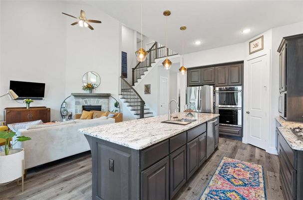 Interior, Kitchen, Living room, Pendant Lights, Recessed Lighting, Stainless Steel Appliances, Wood Texture Flooring
