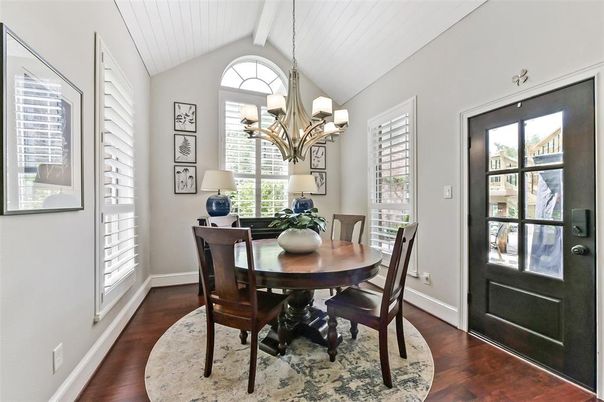 Chandelier, Dining room, Interior, Wood Texture Flooring