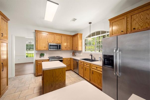 Interior, Kitchen, Pendant Lights, Wood Texture Flooring