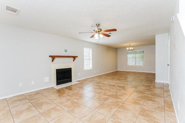 Chandelier, Empty room, Fireplace, Interior