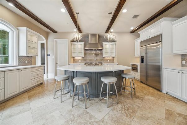 Interior, Kitchen, Pendant Lights, Recessed Lighting, Stainless Steel Appliances, Wooden Beams