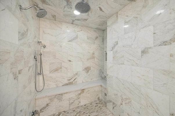 Bathroom, Interior, Marble Walls, Recessed Lighting