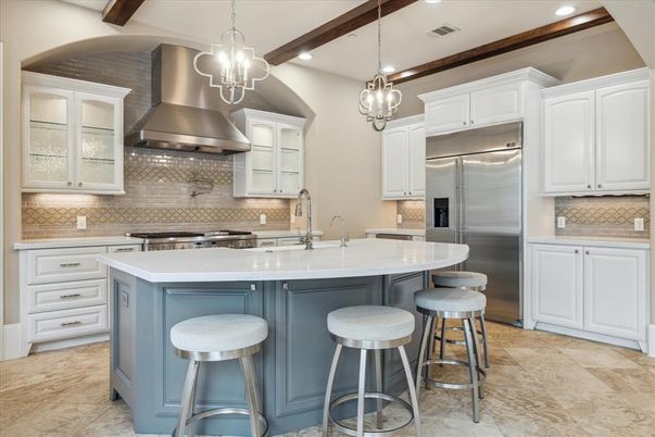 Interior, Kitchen, Pendant Lights, Recessed Lighting, Stainless Steel Appliances, Wooden Beams