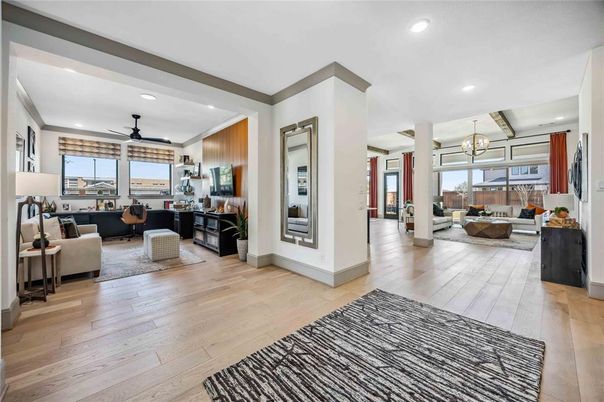 Dining room, Interior, Kitchen, Living room, Pendant Lights, Recessed Lighting, Wood Texture Flooring