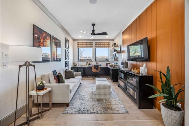 Interior, Living room, Recessed Lighting, Wood Texture Flooring, Wooden Walls