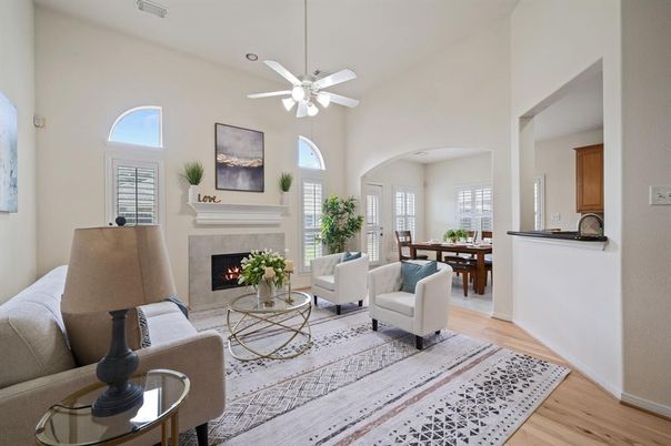 Dining room, Fireplace, Interior, Living room, Wood Texture Flooring