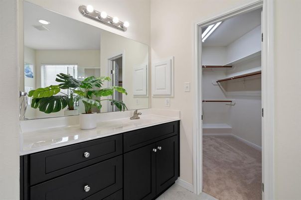 Bathroom, Dual Sink Vanities, Interior, Recessed Lighting, Walk-in Closets