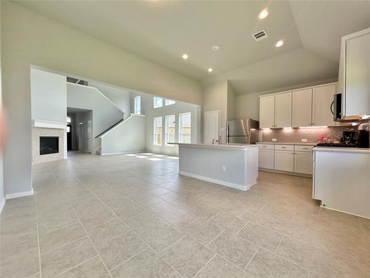 Empty room, Fireplace, Interior, Kitchen, Recessed Lighting