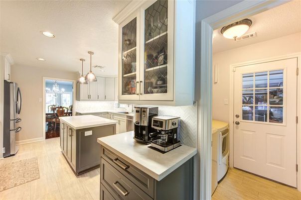 Interior, Kitchen, Pendant Lights, Recessed Lighting, Wood Texture Flooring