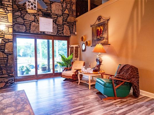 Interior, Stone Walls, Wood Texture Flooring