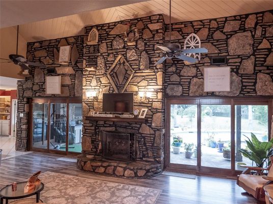 Fireplace, Interior, Stone Walls, Wood Texture Flooring