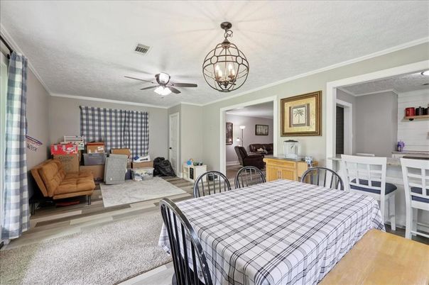 Chandelier, Dining room, Interior, Pendant Lights, Wood Texture Flooring
