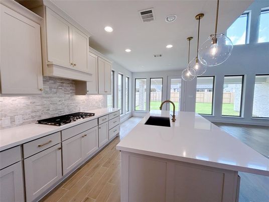 Interior, Kitchen, Pendant Lights, Recessed Lighting, Wood Texture Flooring