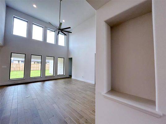 Empty room, Interior, Pendant Lights, Recessed Lighting, Wood Texture Flooring